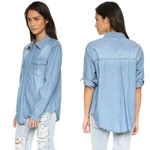 One Teaspoon Chambray Liberty Shirt Button Down Denim Frayed Blue Size XS